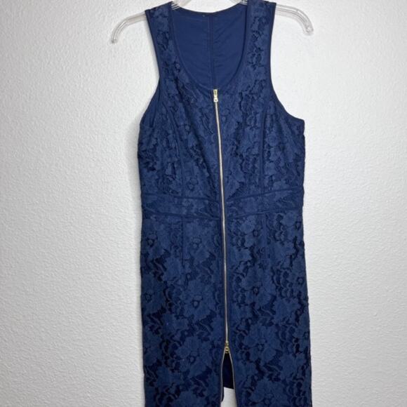 Donna Morgan Stunning Silk Lace Zip Navy Mini Shift Dress Sz 6 - Picture 10 of 15